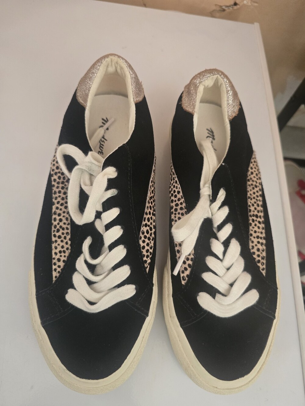 Madewell, Women’s Black & Beige Leopard Accent Casual Sneakers